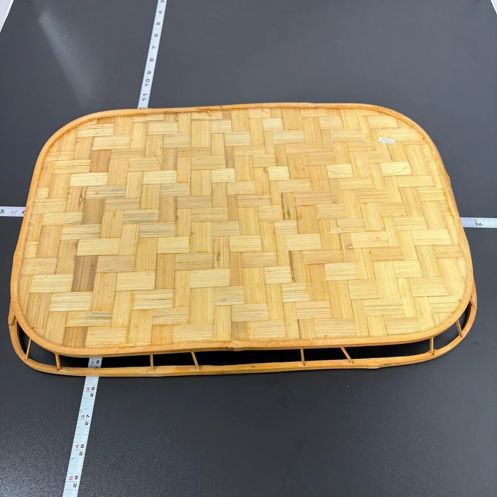 Woven Bamboo Serving Tray 16x11 Tan Boho Coastal Home Decor Style Layer Natural